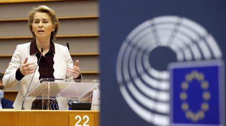 EU-Kommissionschefin Ursula von der Leyen am Donnerstag im Europaparlament.