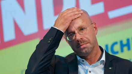 Andreas Kalbitz, Landesvorsitzender der AfD in Brandenburg, bei einer Wahlkampfveranstaltung.