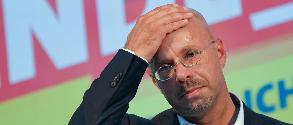 Andreas Kalbitz, Landesvorsitzender der AfD in Brandenburg, bei einer Wahlkampfveranstaltung.