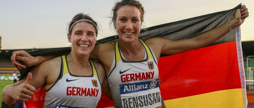 Maria Tietze (links) bei der Para-Leichtathletik-EM 2018 in Berlin.