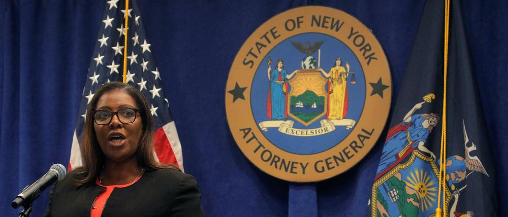 Generalstaatsanwältin Letitia James während einer Pressekonferenz.