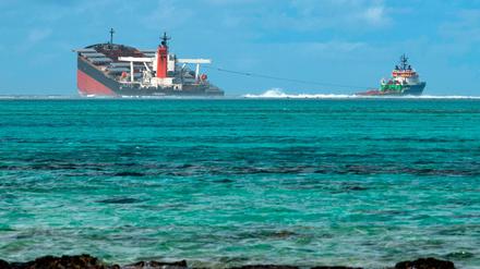 Der vor Mauritius havarierte Frachter „Wakashio“ .