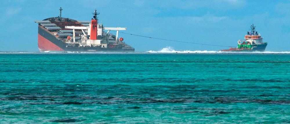 Der vor Mauritius havarierte Frachter „Wakashio“ .
