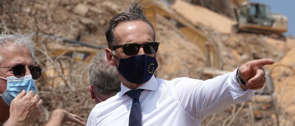 Außenminister Heiko Maas am Ort der Explosion im Hafen von Beirut. 