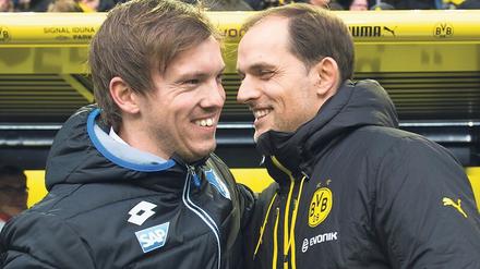 Einst Augsburg, jetzt Champions-League-Halbfinale: Thomas Tuchel (r.) hat Julian Nagelsmann in der U 23 des FCA trainiert – und ihn für den Trainerjob begeistert.