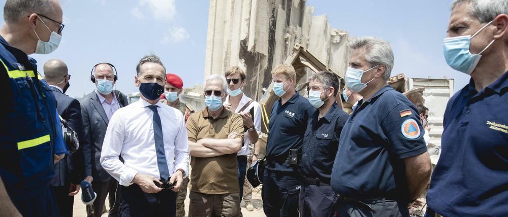 Außenminister Heiko Maas SPD besucht das Epizentrum der Explosion im Hafen von Beirut.