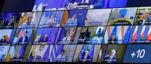 Am Ende Realpolitik: Bild von der außerplanmäßigen EU-Videoschalte zur Krise in Belarus. 