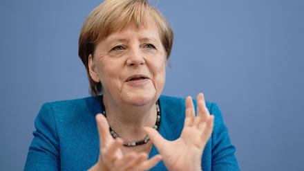 Bundeskanzlerin Angela Merkel (CDU) bei ihrer traditionellen Sommer-Pressekonferenz.