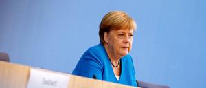  Bundeskanzlerin Angela Merkel (CDU) bei ihrer traditionellen Sommer-Pressekonferenz.
