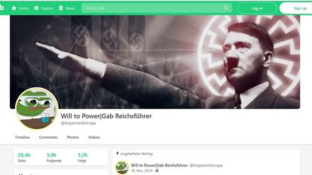 Profil des Nutzers „Will to Power“ auf „gab“.