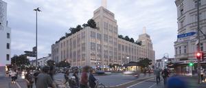 So wünscht es sich Signa. Der Immobilienzweig des Konzerns möchte den Karstadt-Neubau gemischt nutzen – auch für Büros, Wohnungen und Sport. Die Terrasse mit Bäumen soll als Rückzugsort dienen und Habitat für Insekten sein.