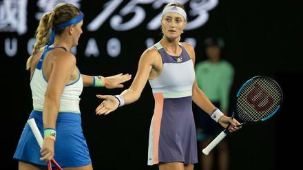 Kristina Mladenovic (r.) kann in New York mit niemandem mehr abklatschen.
