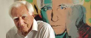 Erich Marx 2005 in seinem Berliner Büro, vor dem Porträt, das Andy Warhol von ihm gemalt hat. 
