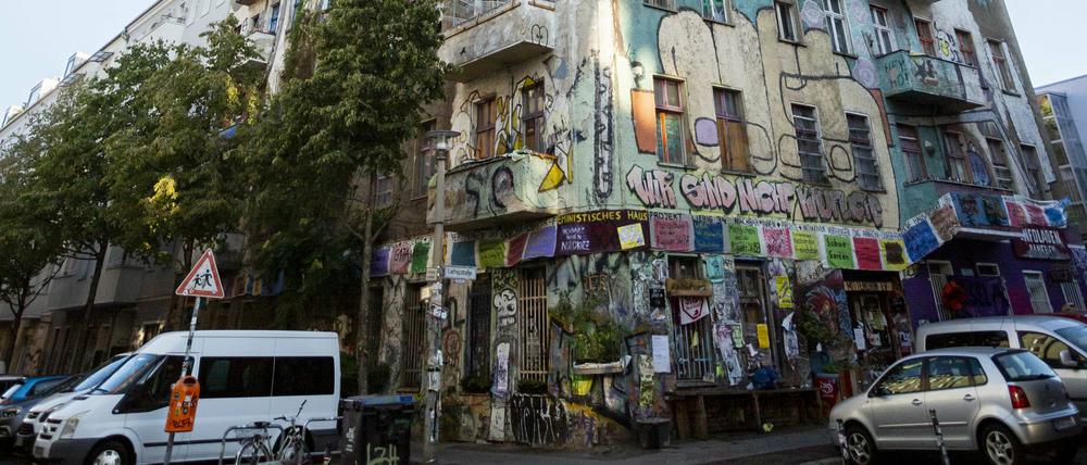 Das besetzte Haus des Hausprojekts "Liebig 34" in der Liebigstraße in Friedrichshain.