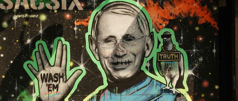 Anthony Fauci auf einem Wandbild in New York.