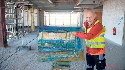 André Krigar und Diether Münchgesang bevorzugen die Pleinair-Malerei. Aber so hoch wie im Steglitzer Kreisel kommen selten.