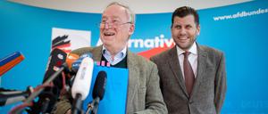 Alexander Gauland, Fraktionsvorsitzender der AfD, und Christian Lüth, AfD-Pressesprecher, bei einem Auftritt im Februar 2019. 