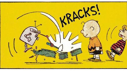 Roboter-Alarm. Eine Szene aus dem Comic „Peanuts – Maschinenaufstand“, der jetzt erstmals auf Deutsch veröffentlicht wurde.