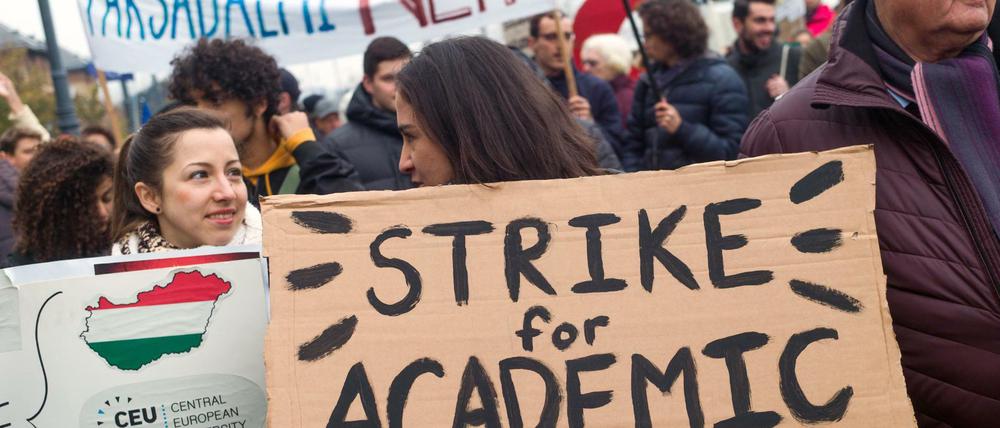 Protest gegen die Behinderung der Central European University (CEU) in Budapest (Archivbild)
