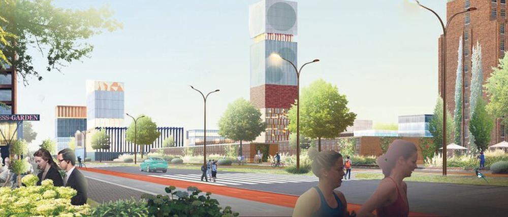 Vision? Nein, Vorbild: In der Siemensstadt 2.0 ist ein Miteinander von Arbeiten, Wohnen und Forschen geplant. Unternehmen, Politik und Verwaltung arbeiten an einem Ziel – so könnte es auch woanders laufen. Simulation: Siemens