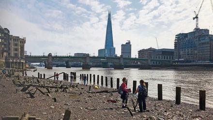 Matschiges Mudlarking. Die Themse wurde jahrhundertelang als Abfalleimer genutzt. 