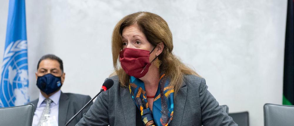 Stephanie Williams, UN-Beauftragte für Libyen, bei Gesprächen des UNSMIL (Unterstützungsmission der Vereinten Nationen in Libyen) mit den Konfliktparteien am 19. Oktober 2020.