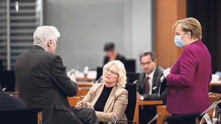 Oft im Disput: Justizministerin Lambrecht (m) und Innenminister Seehofer (l).