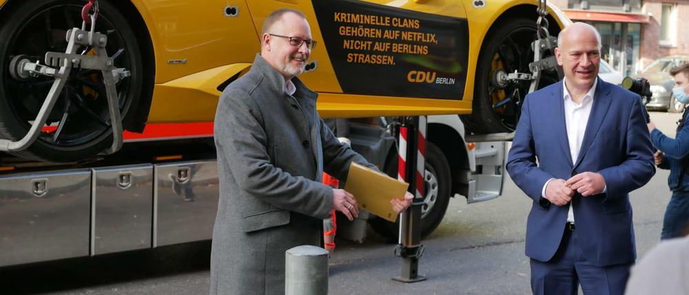 Mit der Aktion in Neukölln wollte die CDU auf ihre Pläne zur Eindämmung der Clankriminalität aufmerksam machen.