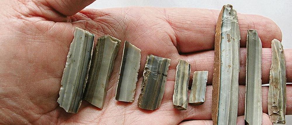Solche in der Steinzeit vor 7000 Jahren im Gebiet des heutigen Regensburgs hergestellten Feuerstein-Klingen könnten eine Tauschwährung gewesen sein.