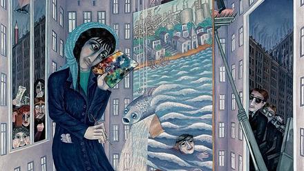 „Die Malerin und der Fisch“ (130 x 100 cm) heißt das Bild von 1985.