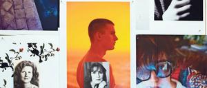 Souvenirs. 2020 entstand das Mood board „Rosen / Männer im Profil / Irm Hermann / Margit Carstensen“. 