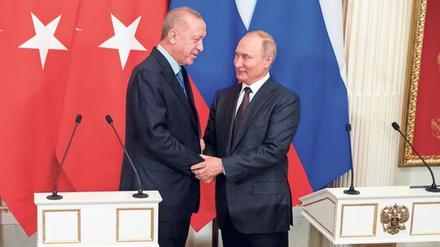 Demonstrative Verbundenheit. Obwohl es zwischen Recep Tayyip Erdogan (links) und Wladimir Putin oft Differenzen gibt, finden sie doch meist zusammen. 