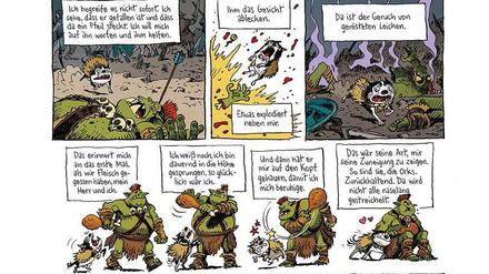 Im Schlachtgetümmel: Eine Szene aus „Donjon Antipoden -10.000. Bd. 1: Die Armee des Schädels“.