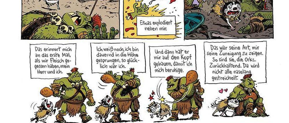 Im Schlachtgetümmel: Eine Szene aus „Donjon Antipoden -10.000. Bd. 1: Die Armee des Schädels“.