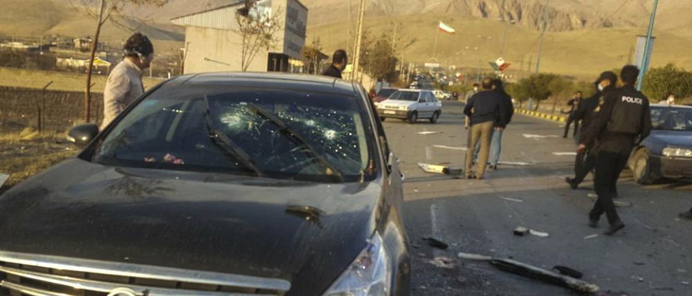 Das von der Nachrichtenagentur Fars veröffentlichte Foto zeigt den Ort, in dem Mohsen Fachrisadeh in Absard, getötet wurde. 