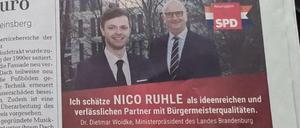 Wahlwerbung der SPD in der Samstagsausgabe der MAZ-Lokalausgabe in Neuruppin.