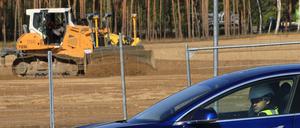 Tesla Baustelle Grünheide, teslastrasse, straße, Gigafabrik, factory, 03.09.2020 Foto: Sebastian Gabsch