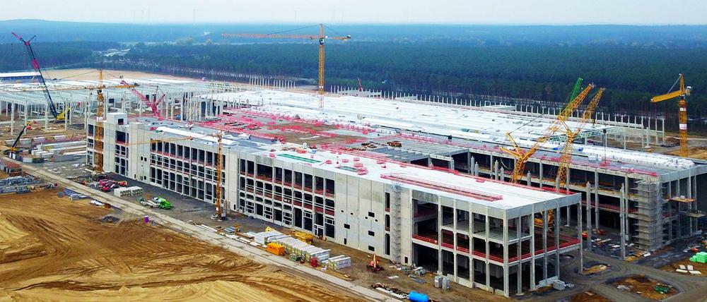 Rundum viel Grün: die Baustelle von Tesla im Oktober.