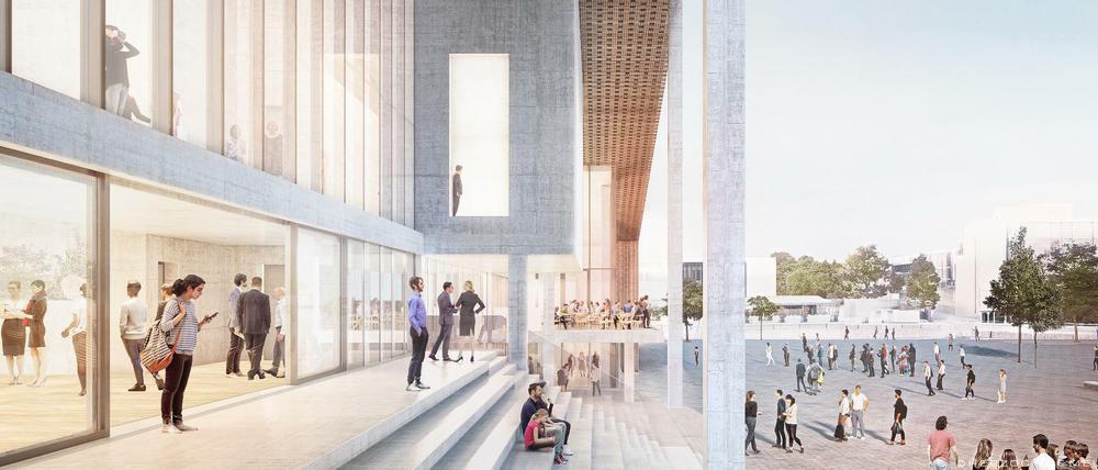 Blick auf den Haupteingang des geplanten Moderne-Museums am Kulturforum, nach Plänen von Herzog &amp; de Meuron.