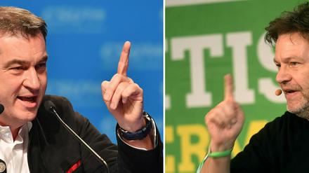 Erst Nahduell, dann Fernduell: Markus Söder (CSU) und Robert Habeck (Grüne).