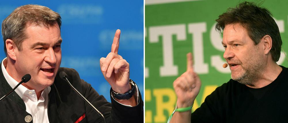 Erst Nahduell, dann Fernduell: Markus Söder (CSU) und Robert Habeck (Grüne).