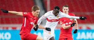 Stuttgarts Silas Wamangituka hatte es gegen Leipzig nicht leicht.
