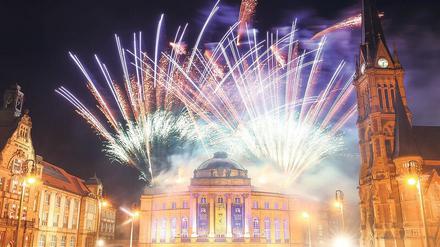 Chemnitz feierte seinen Sieg im Bewerberrennen mit einem Feuerwerk.