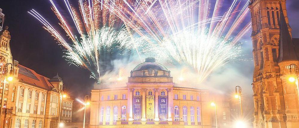 Chemnitz feierte seinen Sieg im Bewerberrennen mit einem Feuerwerk.
