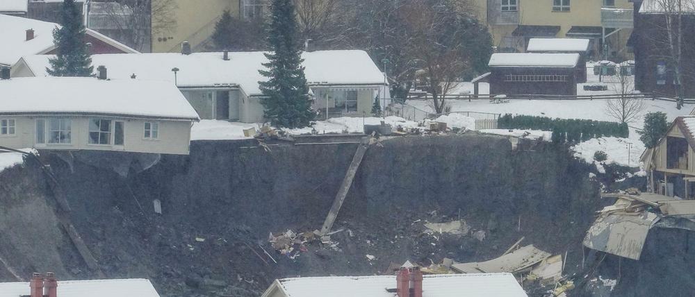 Eine Aufnahme zeigt die norwegische Kleinstadt nach dem Erdrutsch.