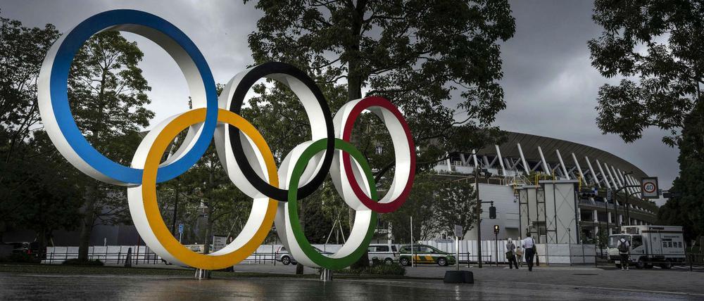 Dunkle Wolken über dem Nationalstadion in Tokio. Olympia 2021 ist mehr denn je ungewiss.