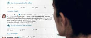 Dauerfeuer. Allein 2020 hat US-Präsident Trump mehr als 12 000 Tweets über Twitter abgesetzt. Jetzt hat der Kurznachrichtendienst den Account gesperrt.