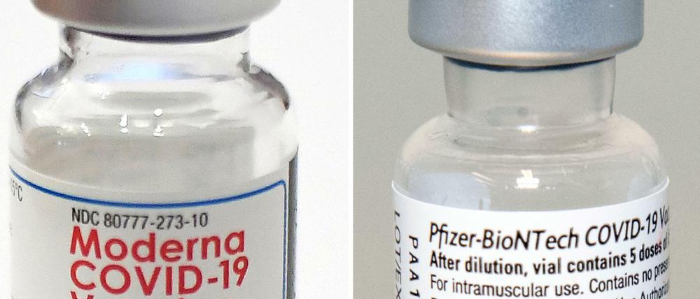 Ampullen der bisher in der EU zugelassenen Impfstoffe.