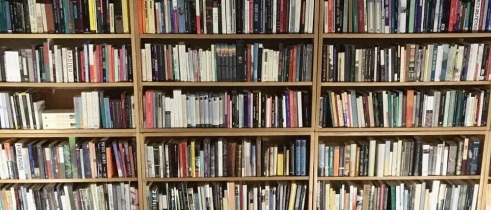 Verlegerin Anna-Sophie Springer vor hoch aufragendem Bücherregal.