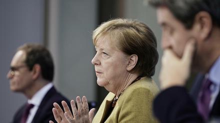 Pressekonferenz nach einem Corona-Gipfel von Bundeskanzlerin und Länderchefs. 